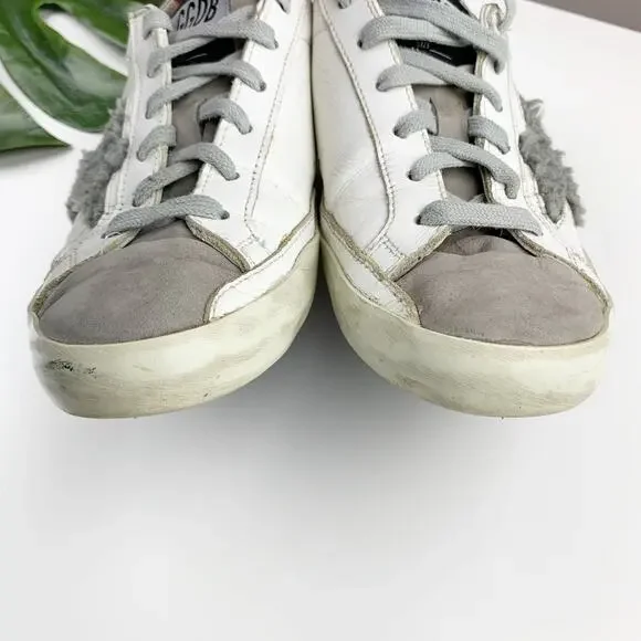Golden Goose Superstar Low Top Sneakers White Leather Grey Fleece Star Womens 38 - Picture 13 of 16